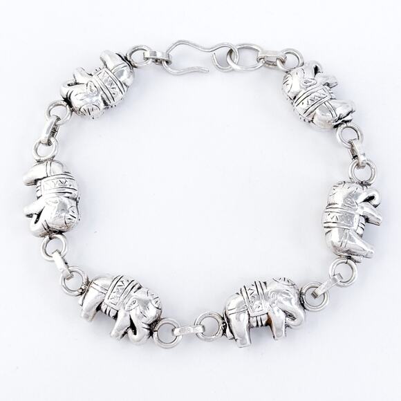 Vintage Sterling Silver 925 Elephant Link Charm Bracelet 8" - Picture 2 of 5